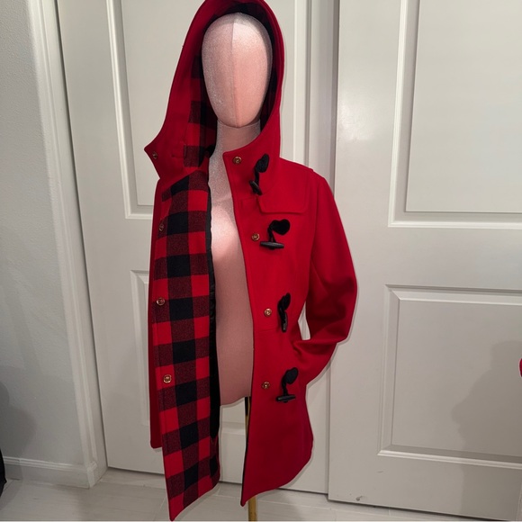 Betsey Johnson Red Wool Hooded Pea coat - Picture 2 of 8